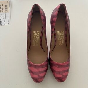 Salvatore Ferragamo Leo 70 Pink Zebra Leather Heels